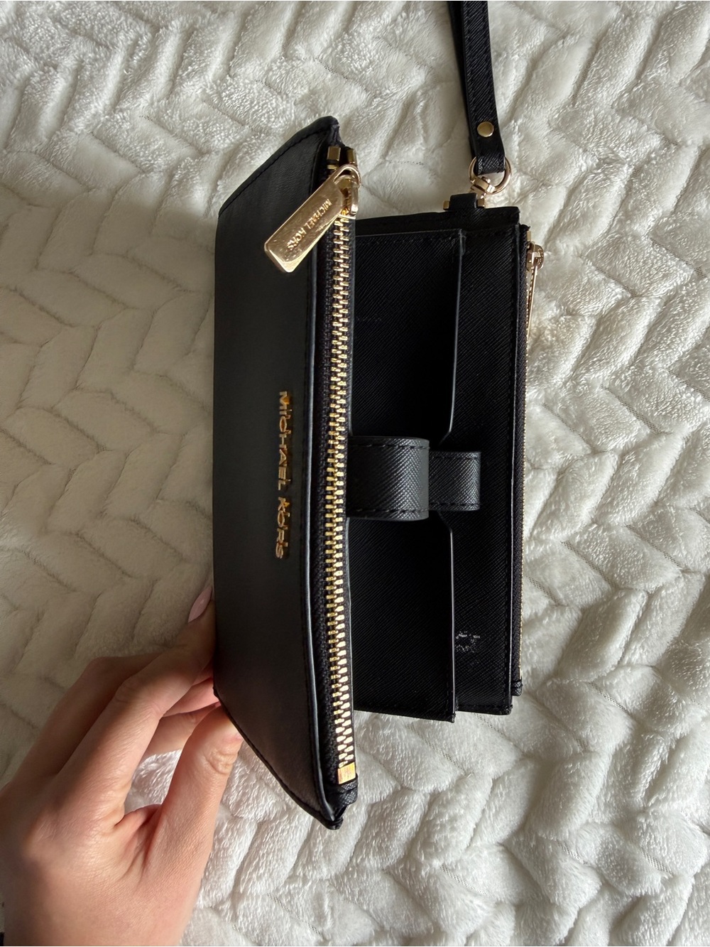Michael Kors Black Saffiano Leather Wristlet with Gold Logo - Picture 3 of 5